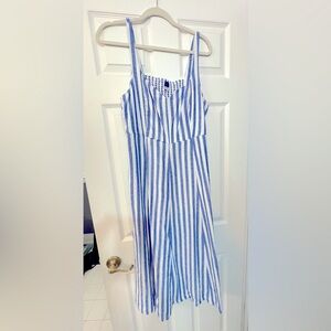 Old Navy Blue and White Striped Fit and Flare Linen Dress